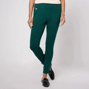 Quacker Factory DreamJeannes Flat Waistband Leggings-Evergreen-Short Med-A623764